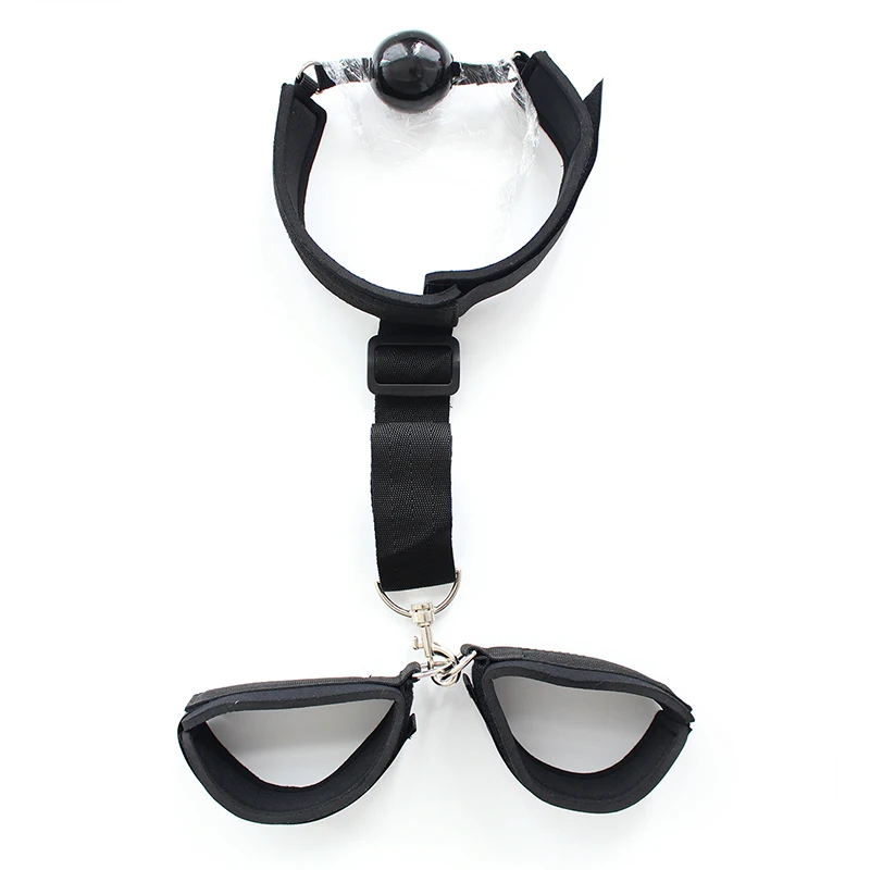 Self Bondage Back Restraint Handcuffs Mouth Ball Gag Set Collar Best Sex Game For Couples