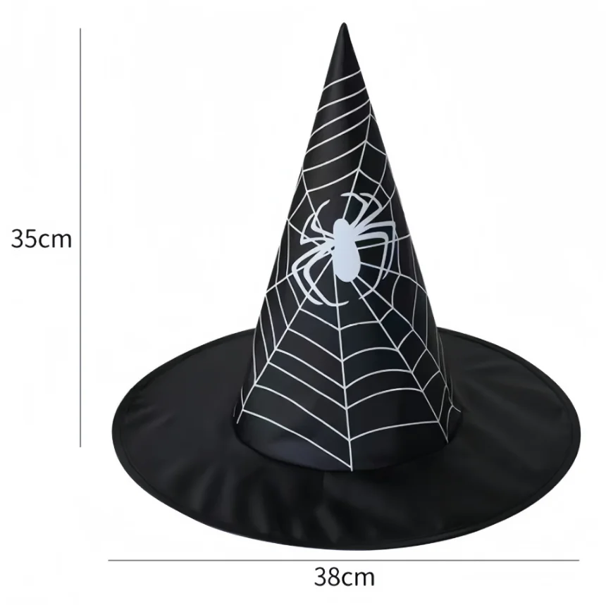 Witch Hats Print Pumpkin Spider Web Bat Halloween Decoration Wizard Hat Party Cosplay Costume Costume Black