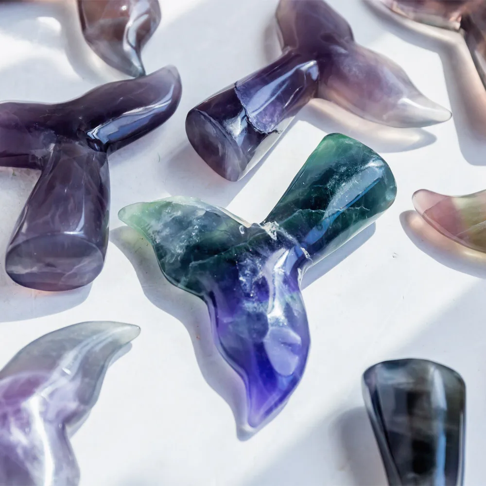 Natural Carving Crystal Crafts Healing Stones Fluorite Mermaid Tail Fishtail