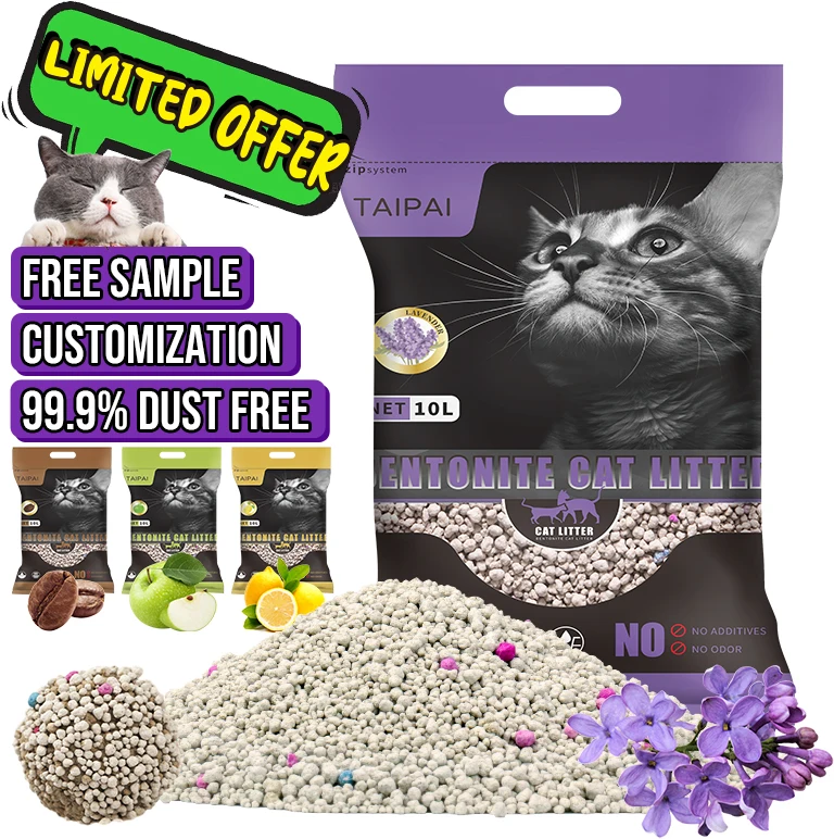 OEM Premium 1mm-3.5mm arena para gato 5L 10L Clumping colour Bentonite Cat Litter Sand with fruit scent