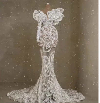 custom made vestidos de novia Wedding Gown Beaded Sequin lace Mermaid v neck Wedding Dress with long tail