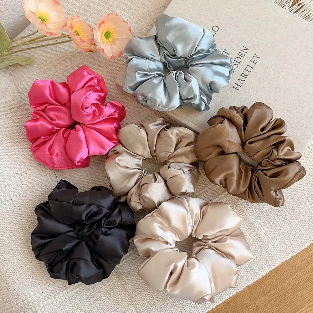 Fashion Women Accessories Girls Solid Color Elastic Hairband Soft Satin Hair Tie Hair Rope Ponytail Holder Pillow scrunchies