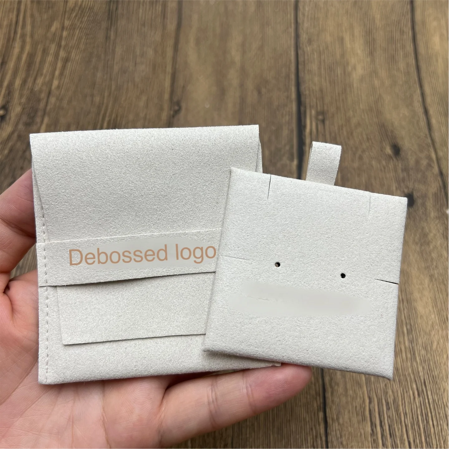 Custom Debossed Logo Microfiber  Envelope Jewelry Pouch Bag with Jewelry Card Set