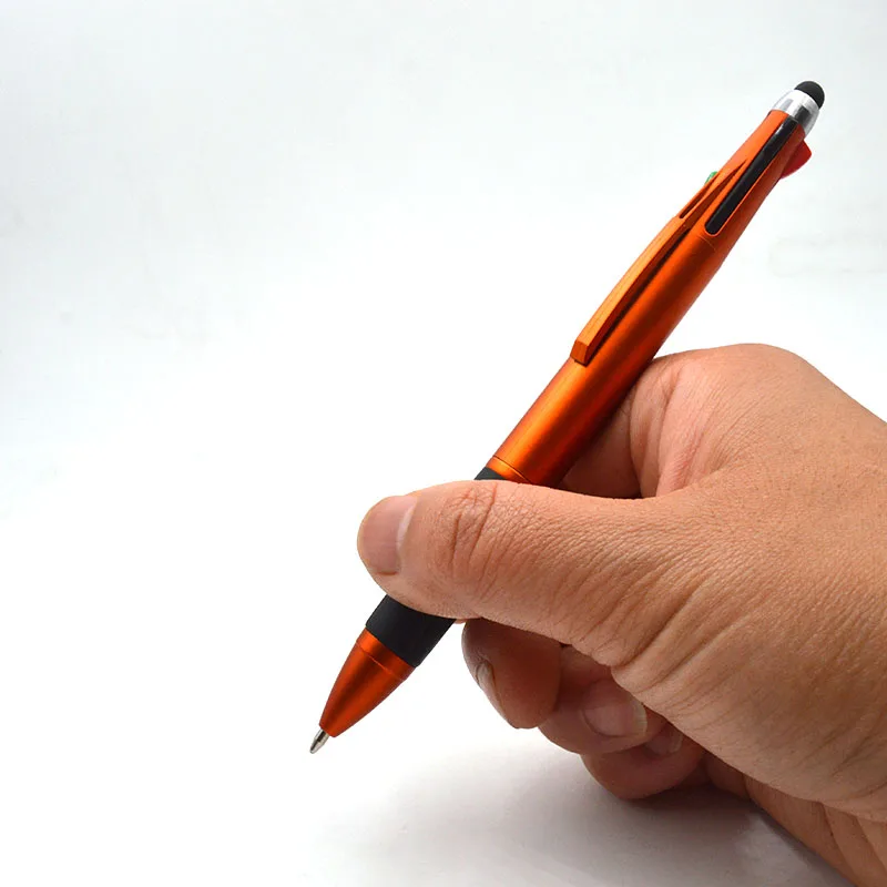 High quality mat metallic promotion 3 in 1 green red blue black refill inks stylus ball pen with custom logo
