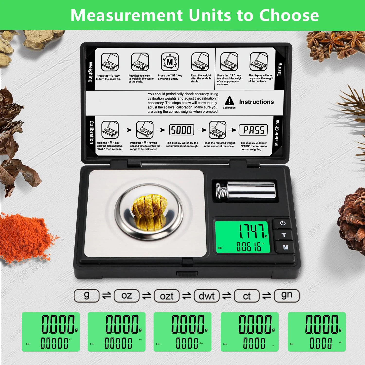 Digital Pocket Jewelry Gram Scale 50g/0.001g Highly Accurate Milligram Scale Dual Readout Display Weighing Jewelry Powder Gold