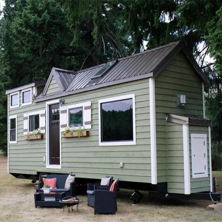 Wood and steel two story container house with trailer manufacture