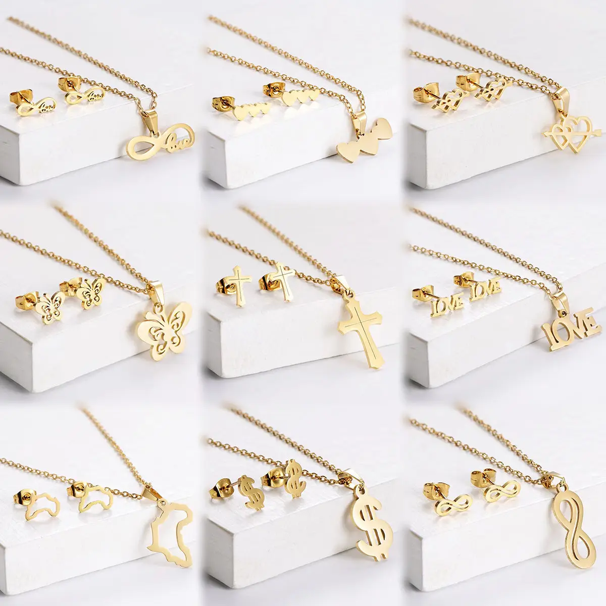 Wholesale Bulk Women Jewelry Set 18K Gold Plated Necklace Stainless Steel Necklace Earrings Animal Jewelry Set For Women Gift
