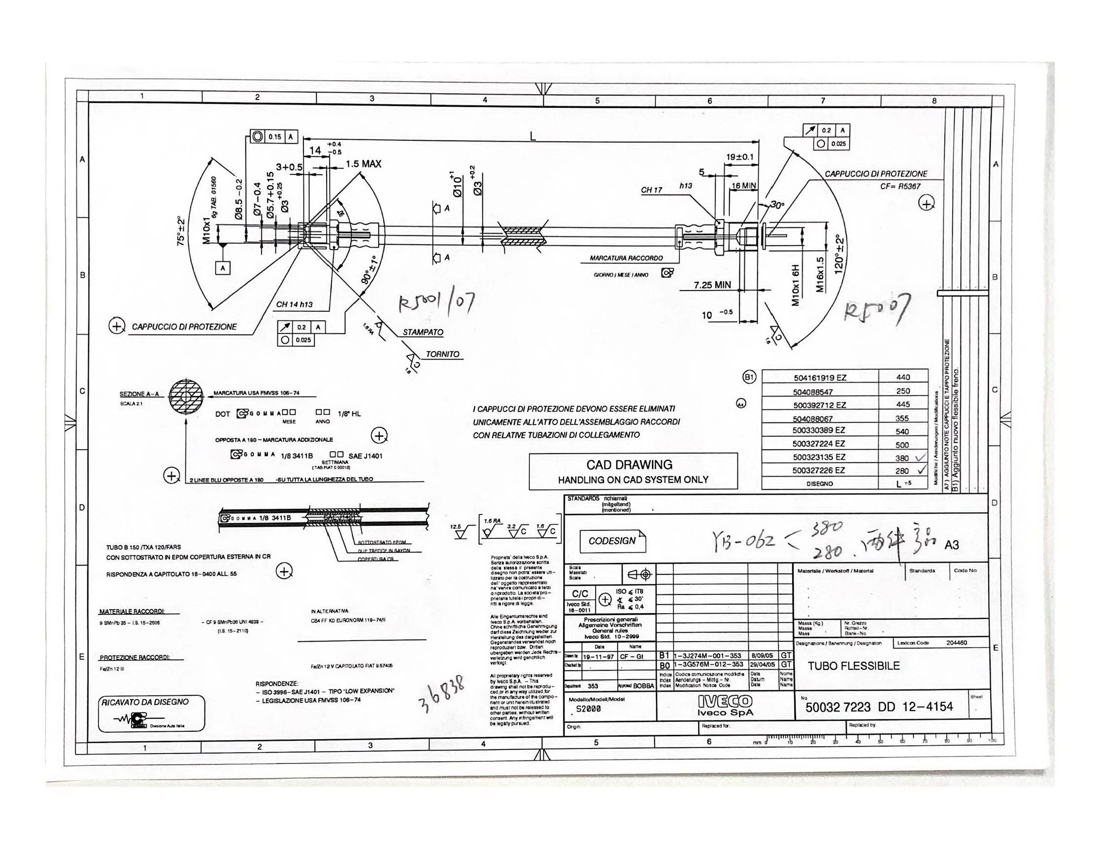 OE500327223 OEM Car Parts DOT 1/8 HL SAE J1401 auto brake hose manufacture