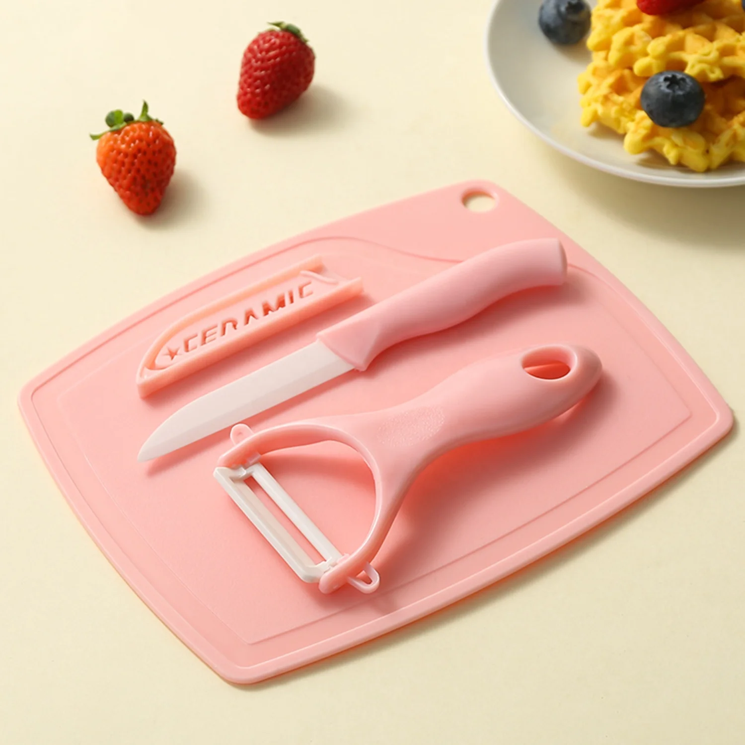 3Pcs multifunctional pp ceramic cutting board paring set fruits and vegetables 2 in 1 kitchen knife sharpener peeler