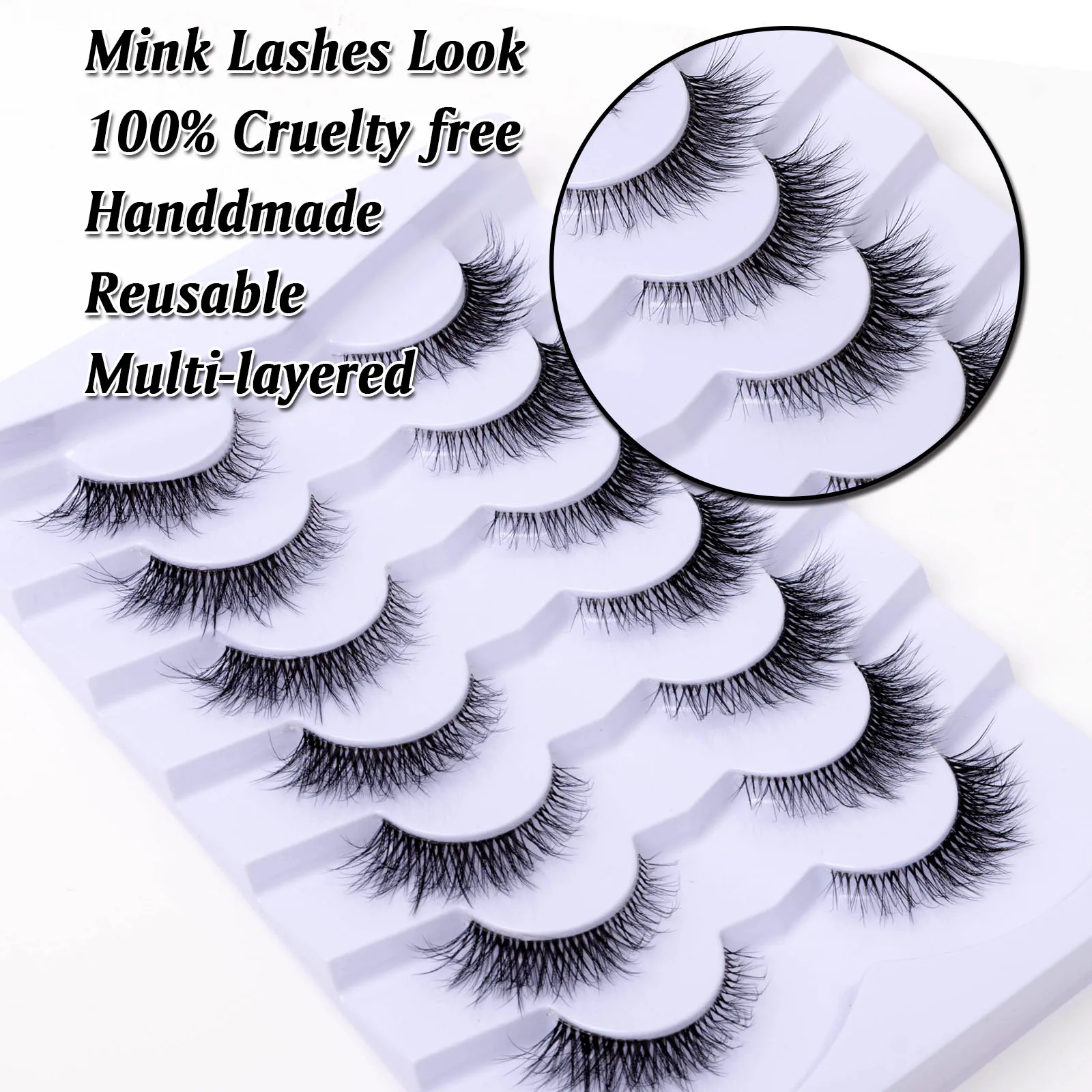 Yiernuo 3/7Pairs Wholesale Custom Own Brand 3D Silk 5D Natural Faux Mink Lashes