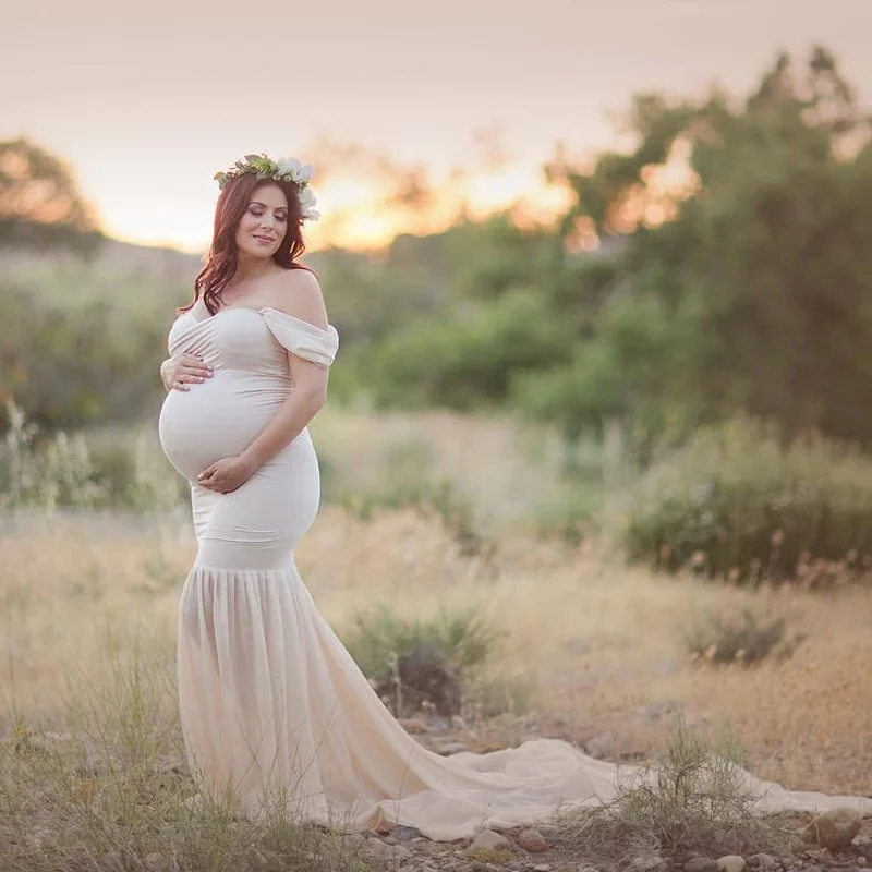 MASANON Wholesale Sexy Off Shoulder Maternity Photo Shoot Dress Pregnant Women Maxi Dresses Maternity Photoshoot Dress