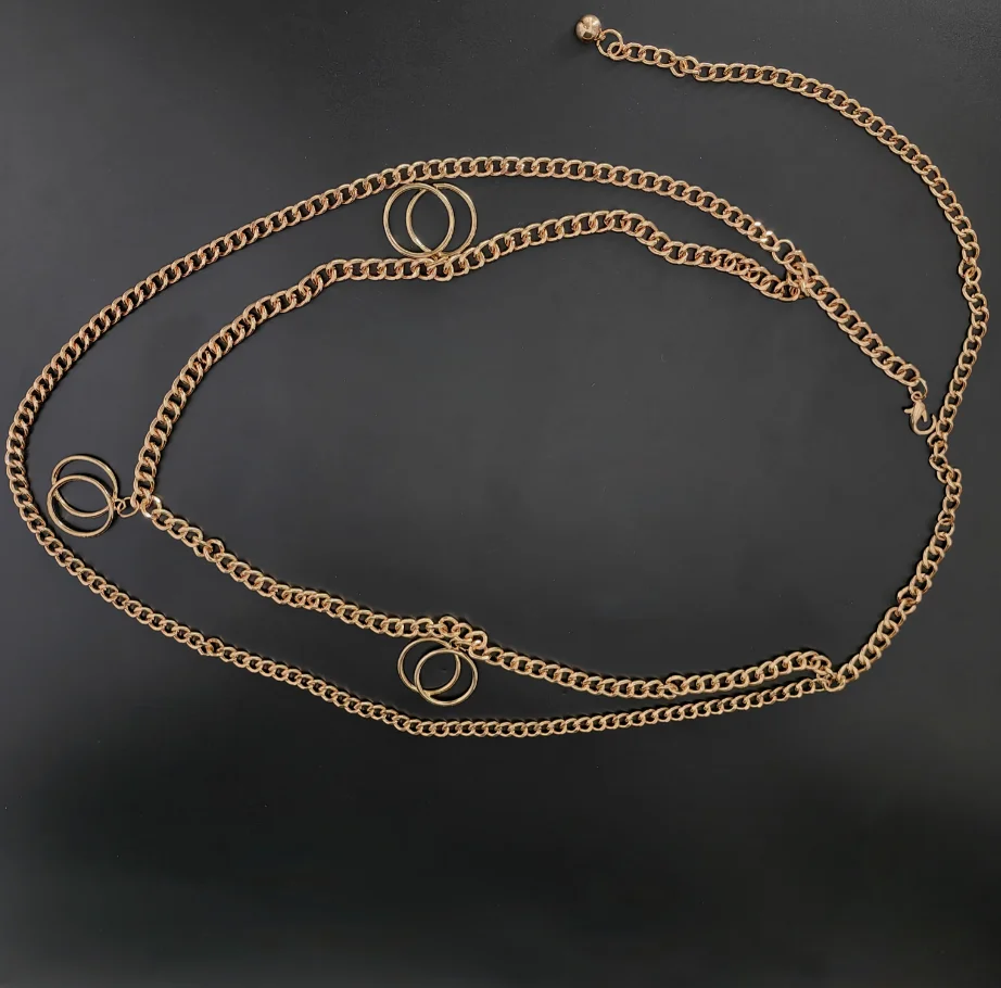 Ladies Fashion Accessories Luxury Designer High Quality Gold Silver Metal Thick Chain Waist Belts for Women