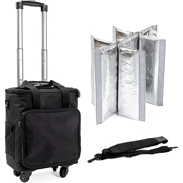 High Quality 6 Bottle Beer Drink Rolling Wine Box Bag Oxford Insulated Trolley Cooler Bag with Wheels