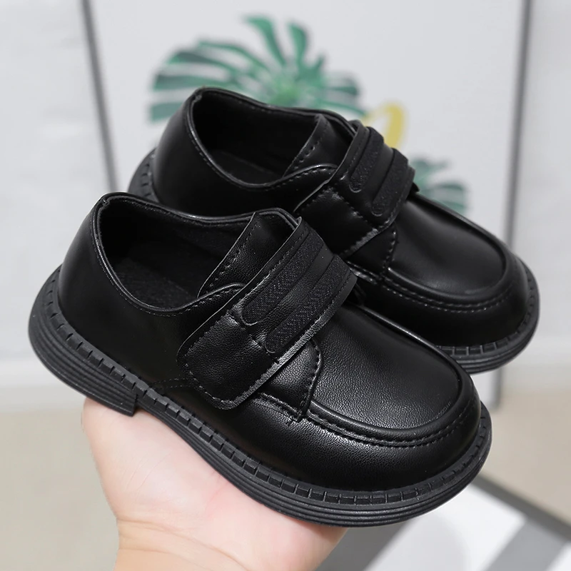 Custom logo black uniform shoes classic round lightweight boys school shoes for kids