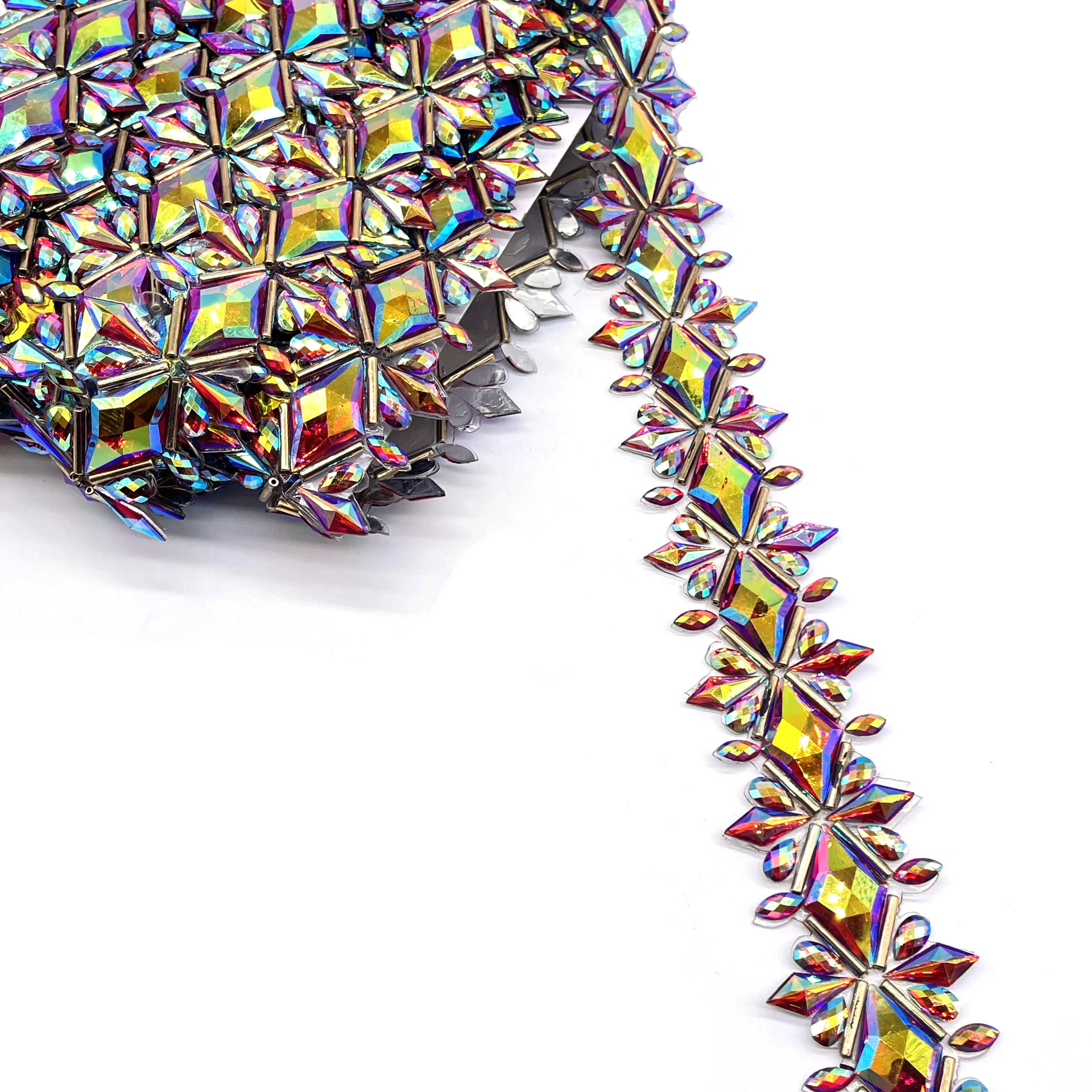 2024 Samba Carnival Trimmings Iron-On Resin Red AB Gem Trim for Shoes Bags Garments Performance Accessories