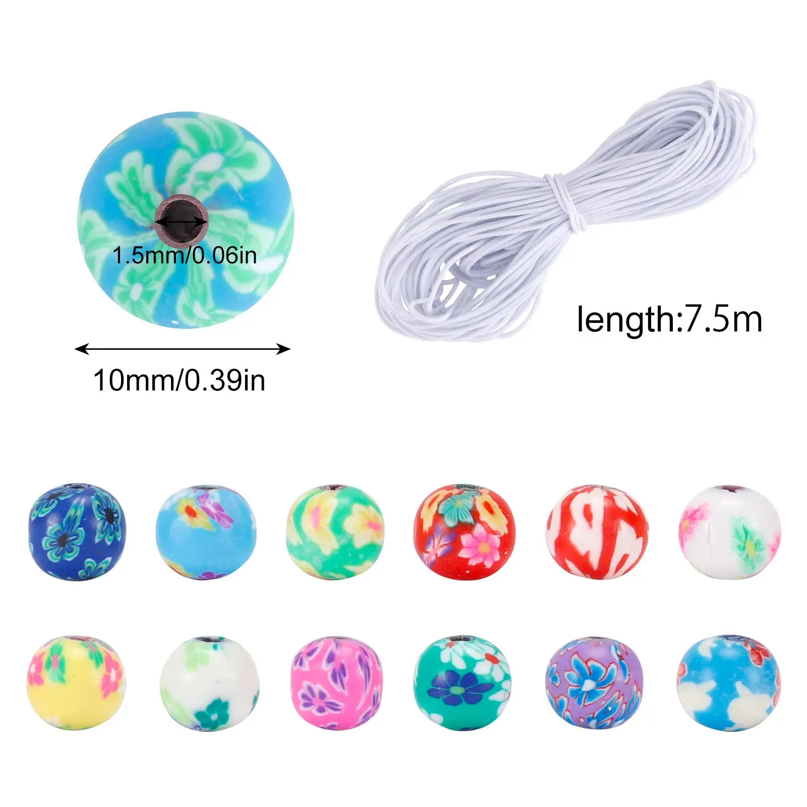 10mm Colorful Round Polymer Clay Beads Assorted Pattern Loose Beads Handmade Clay Beads For Bracelet Making Kit