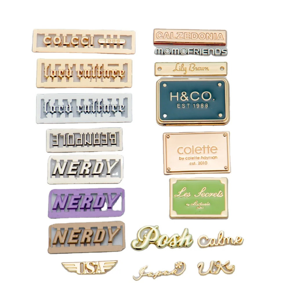 Fashion Handbag Hardware Metal Letters Bag Logo Plates Logo Design Metal Letter Tag Custom Letter Metal Logo Labels for Handbags