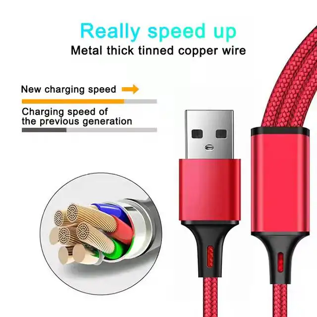 1.2M braided 3 In 1 Multiple Micro Type C usb data cable charging cable mobile phone car charging cable