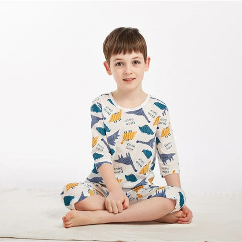 
2020 custom organic cotton children boys sleepwear summer sleeping pajamas for kids 