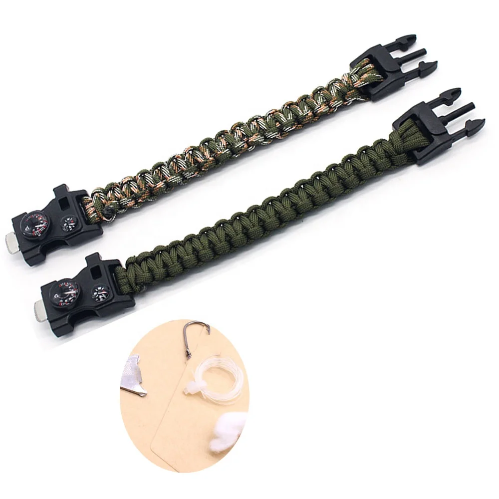 Camping Survival Paracord 550 Strap Wrist Fishing Kit inside Braided Bracelet