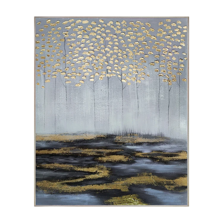 Living Room Decoration Handmade Gold Foil Painting Abstract Artwork Canvas Wall Art