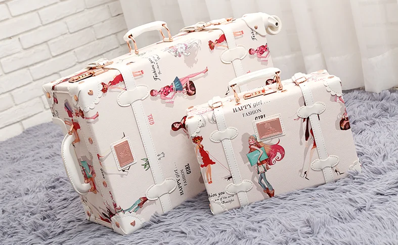 New Style Pu Leather Vintage Suitcase Sets Rolling Trunk Luggage Trolley Case Bag Retro Suitcase Luggage For Girls