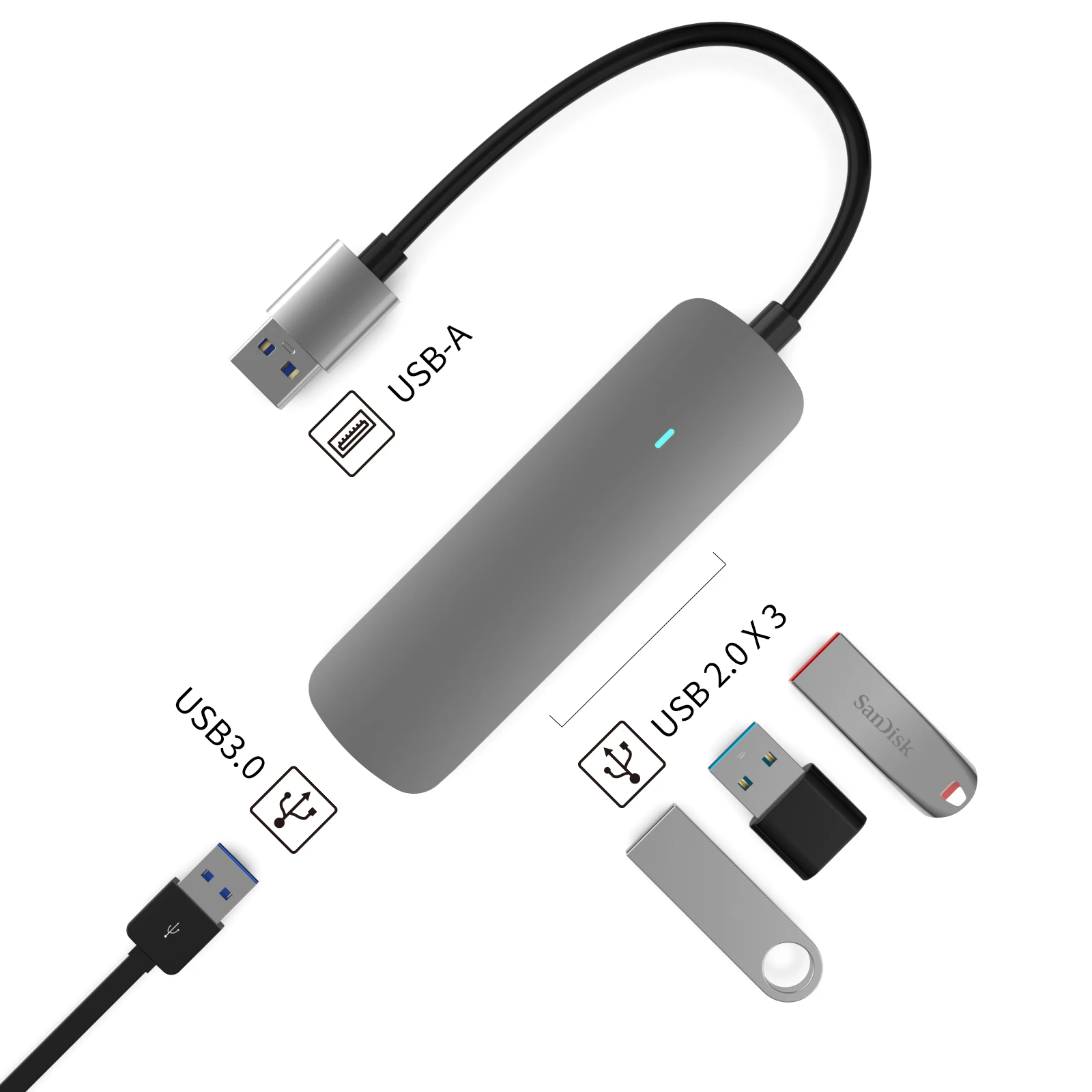 usb hub 4 port usb type c hub adapter USB-C to USB3.0+USB2.0*3 for computer