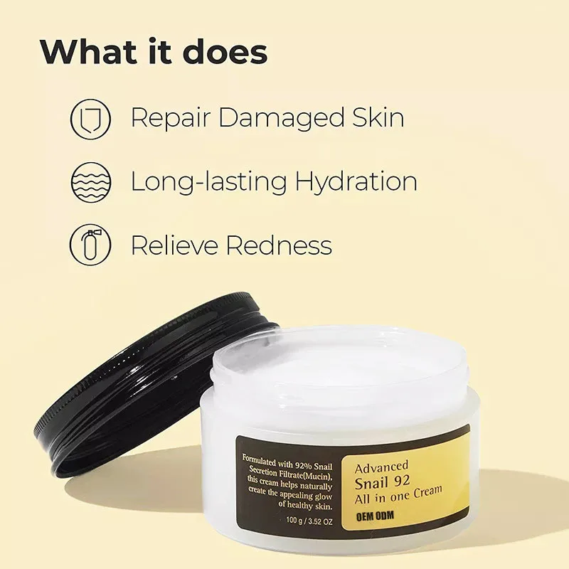 Customization Snail Mucin 92% Daily Face Gel Moisturizer Acne-Prone Skin Repair Soothing Arbutin Salicylic Acid Ganoderma Cactus