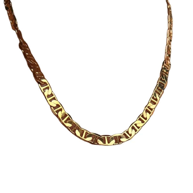 New Ins 18k PVD Gold Plated Tarnish Free 7MM TOTO Chain Necklace Waterproof Polished Jewelry for Women