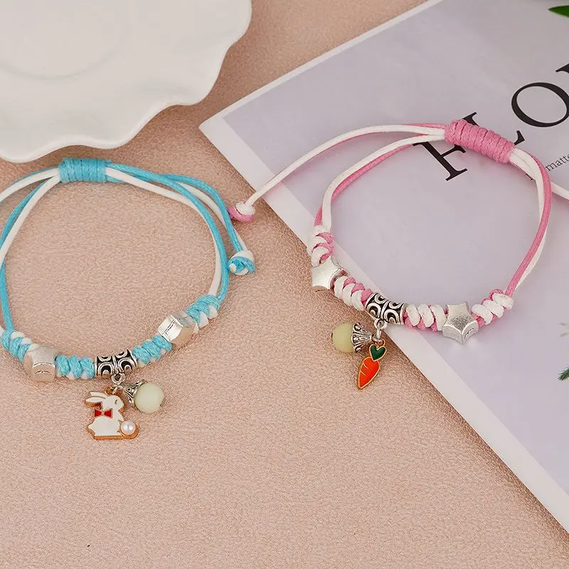 Fashion Cartoon Cat Pendants Splice  Luminous Bead Couple Bracelet Charm Women Men Gifts KIB153