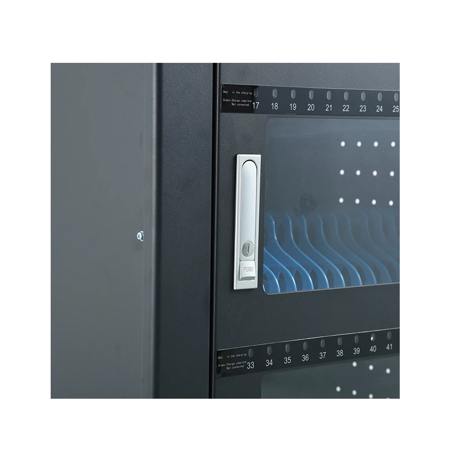 with handle lock, 48 way single glass door DC charging cart