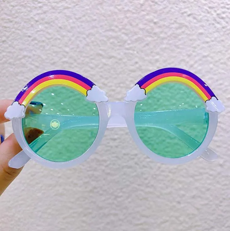 Детские Модные уличные очки uv400 яркие цвета прозрачные оттенки круглые радужные солнцезащитные для маленьких