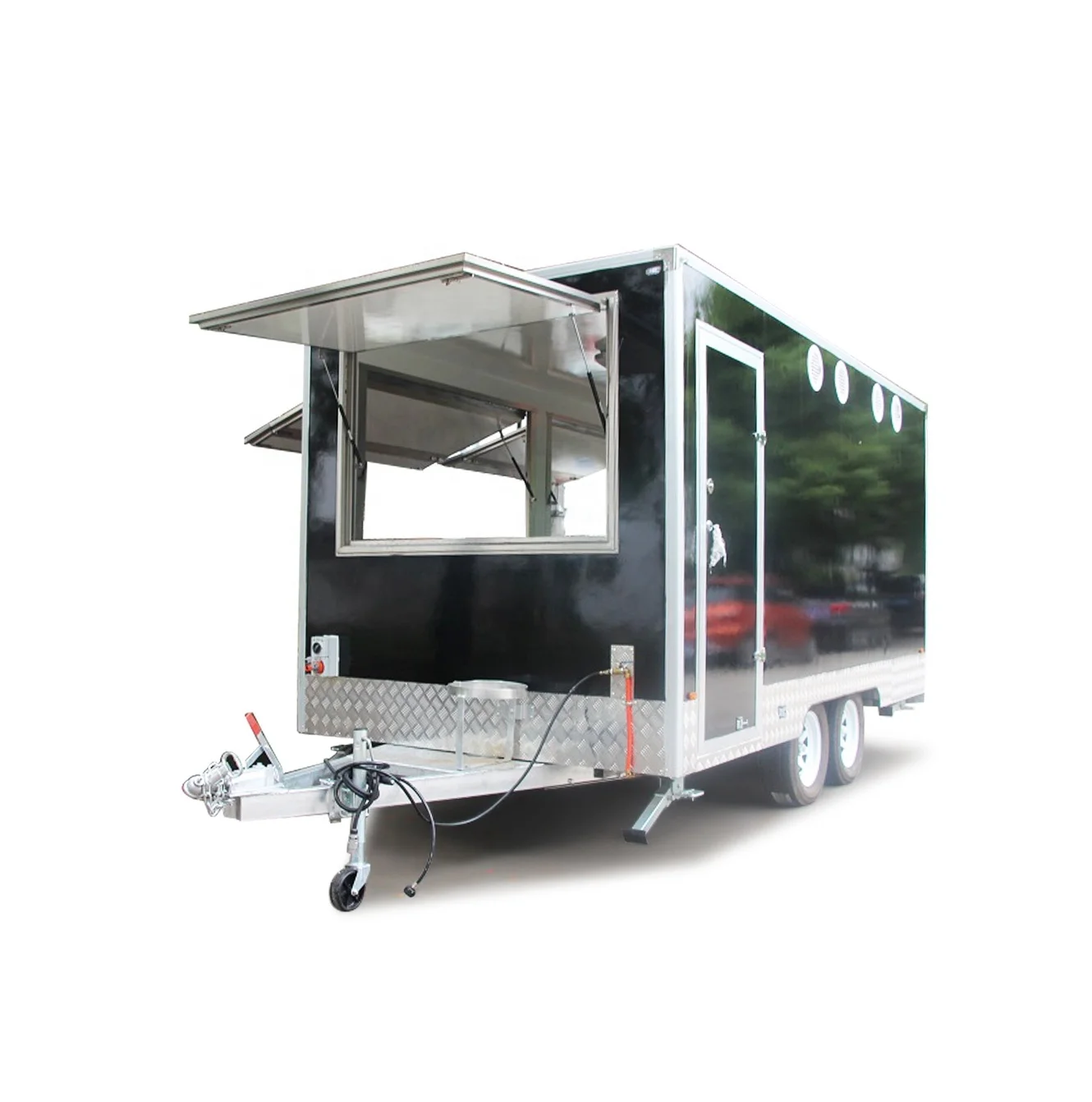 Fiberglass Food Caravan With Range Hood Stainless Steel Bench 300*200Cm Size Food Trailer
