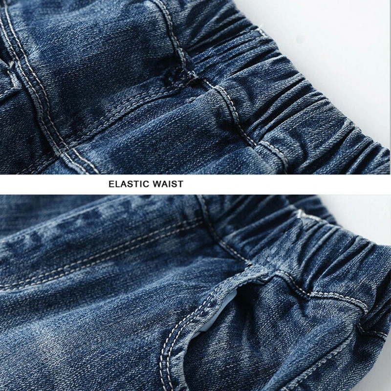 Wholesale Bulk Kids Jeans Denim Pants Children Soft Comfortable Stretch Elastic Waist Trousers Loose Small Foot Button Casual