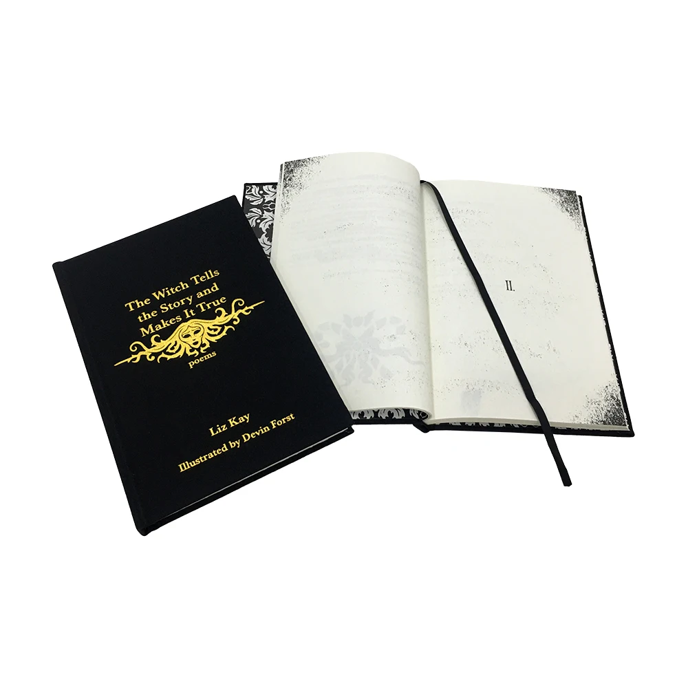 Custom Art Print Your Own Book Black Cloth Cover Gold Foil And Debossed Book Printing And Case Binding With Ribbon
