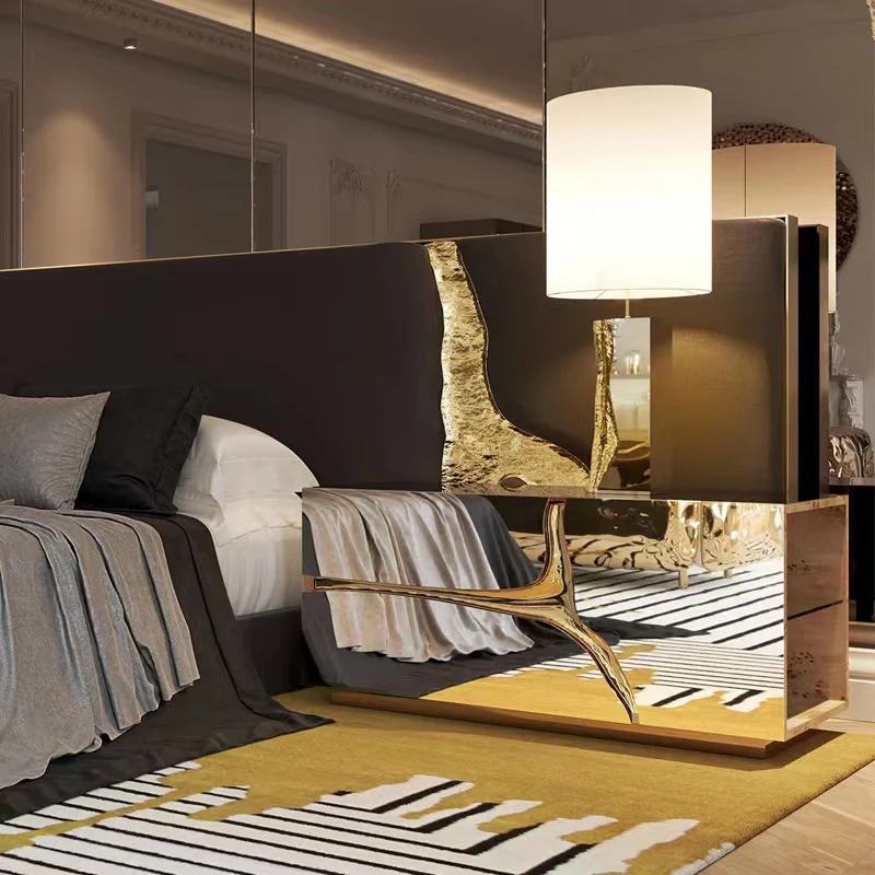 Boca Do Lobo Modern Luxury Metal Bedside Table Stainless Steel Frame Nightstand Table