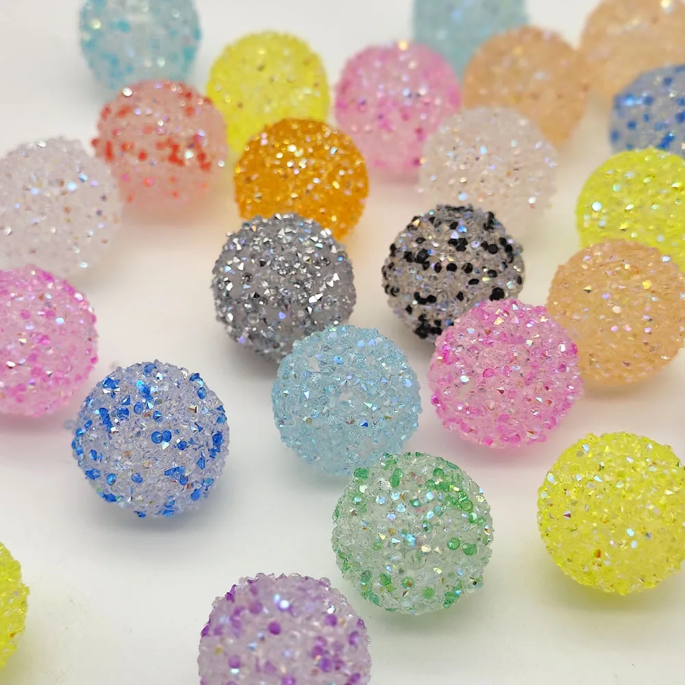 Wholesales Bulk Price Mix Neon Color Beaded Chunky Jewelry 20mm Clear Resin Rhinestone Ball Beads For Pen Beadable Beads