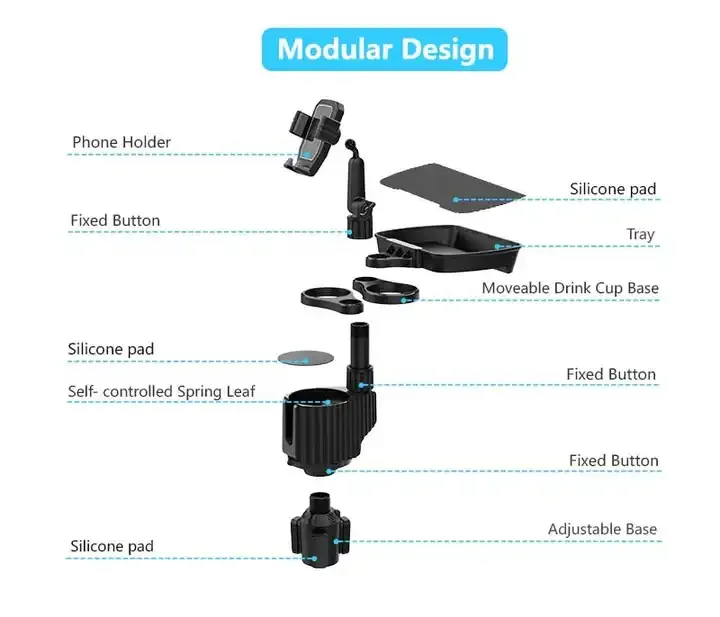 Original design Multifunctional long neck car drink phone mount with food tray for car seat organizer with desk table holder