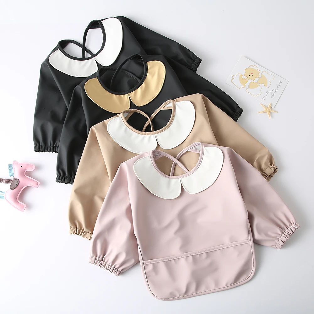 Natucare bright waterproof baby long sleeve bib baby apron with round tray