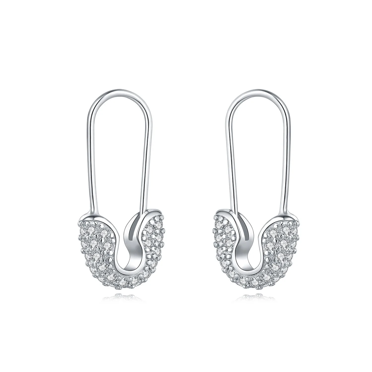 Unique Creative Jewelry Paper Clip Hoop Earrings 925 Sterling Silver Cubic Zirconia CZ Safety Pin Earrings for Women Ladies