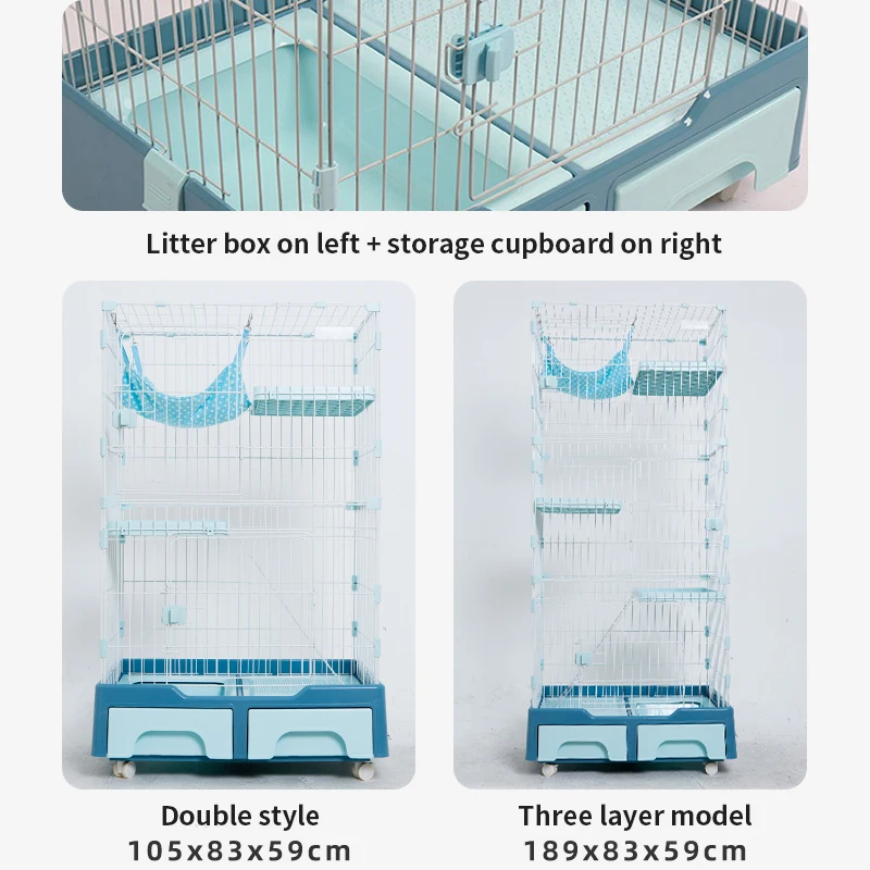 Wind pet Three layers of mesh four space indoor cat with cat litter box PP wire cat cage