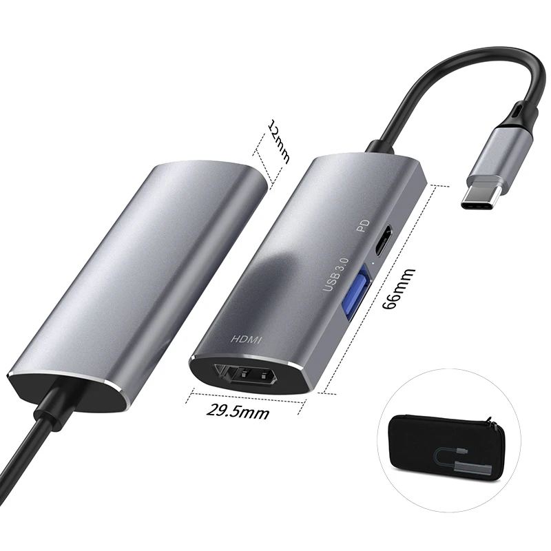 USB Type C to 4K Digital AV Multiport Hub USB-C (USB3.1) Adapter PD Charger for Switch Portable 4K H-D-M-I Dock for PC