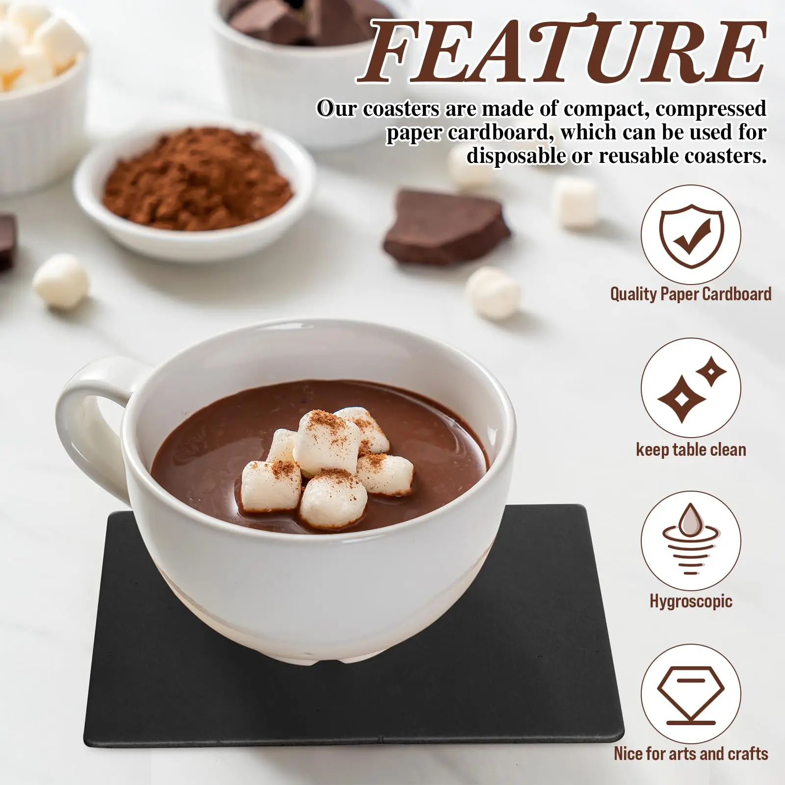 Disposable Paper Coasters Bulk Cardboard Coasters 4 Inch White Coasters for Drinks DIY Crafts Arts Bar Wedding Black 200 Pcs