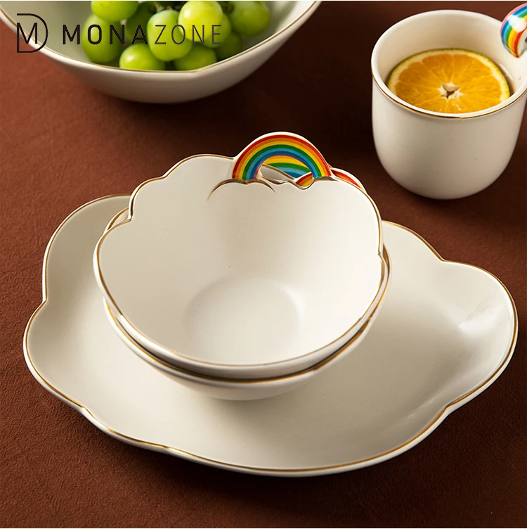 MONAZONE Creative Special Shape Cloud Ceramic Plate Dish Cartoon Pattern for High End 1-Person Meal