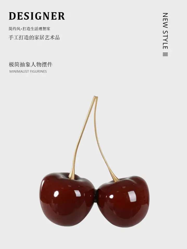 Custom Nordic fiberglass Cherry Sculptures Wholesale Modern resin resin fruit craft sculpture desktop decoration