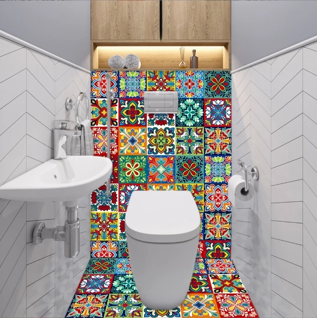 New Moroccan style multifunctional retro tile stickers, wall stickers, staircase, kitchen, bathroom, wardrobe, table wallpaper
