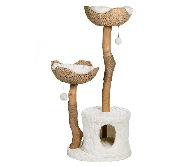 Natural Branch Luxury Modern Cat Real Tree Tower Cat Condo Wood Cat Scratching Tree