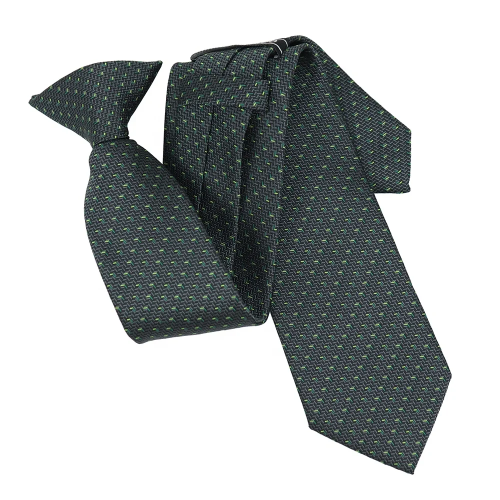 Personalized Green Dotted Security Polyester Tie Pure Handmade Dark Gray Geometric Striped Mens Neck Ties with Clip