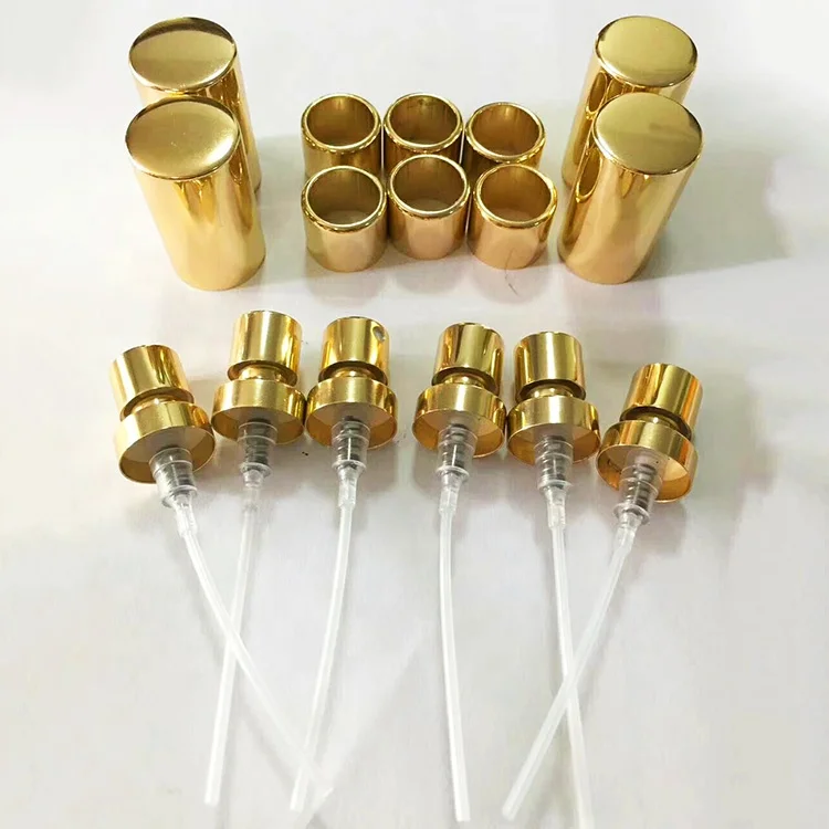 Chinese gold aluminum body spray perfume fine mist sprayer/ collar/ cap accessories for cosmetic packaging