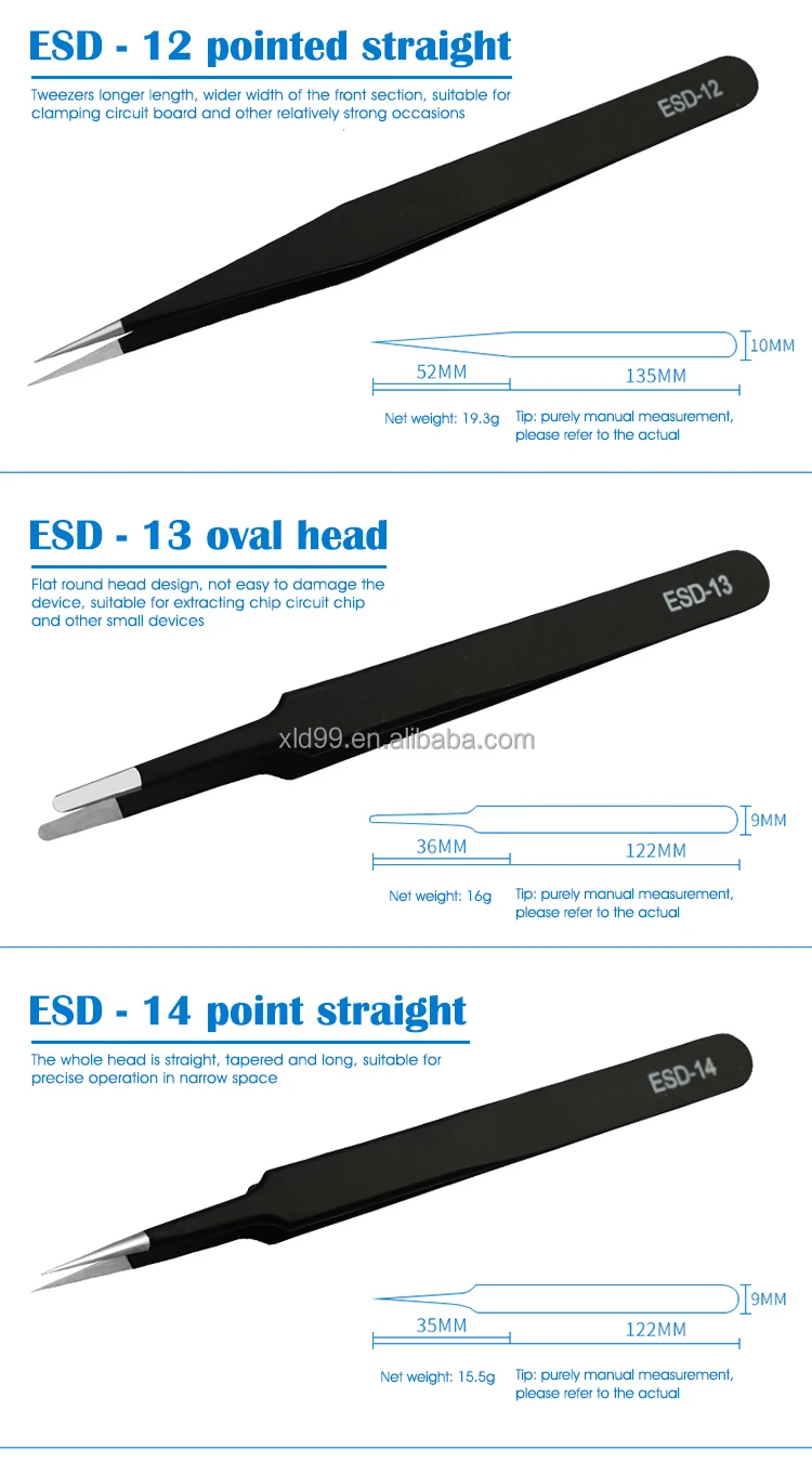 Wholesale Multiple Types Anti Static Precision Black Stainless Steel Tweezer